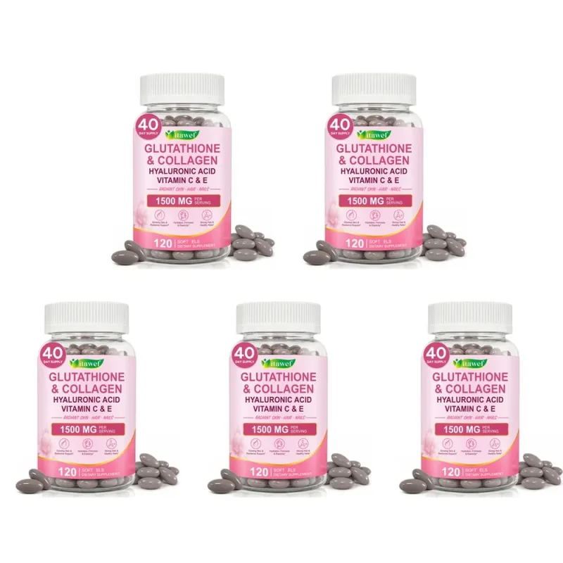 Itawel Collagen Glutathione Softgels Hyaluronic Acid Vitamins C E For Skin Hair Nails Radiance & Beauty Support Adult 120 Count