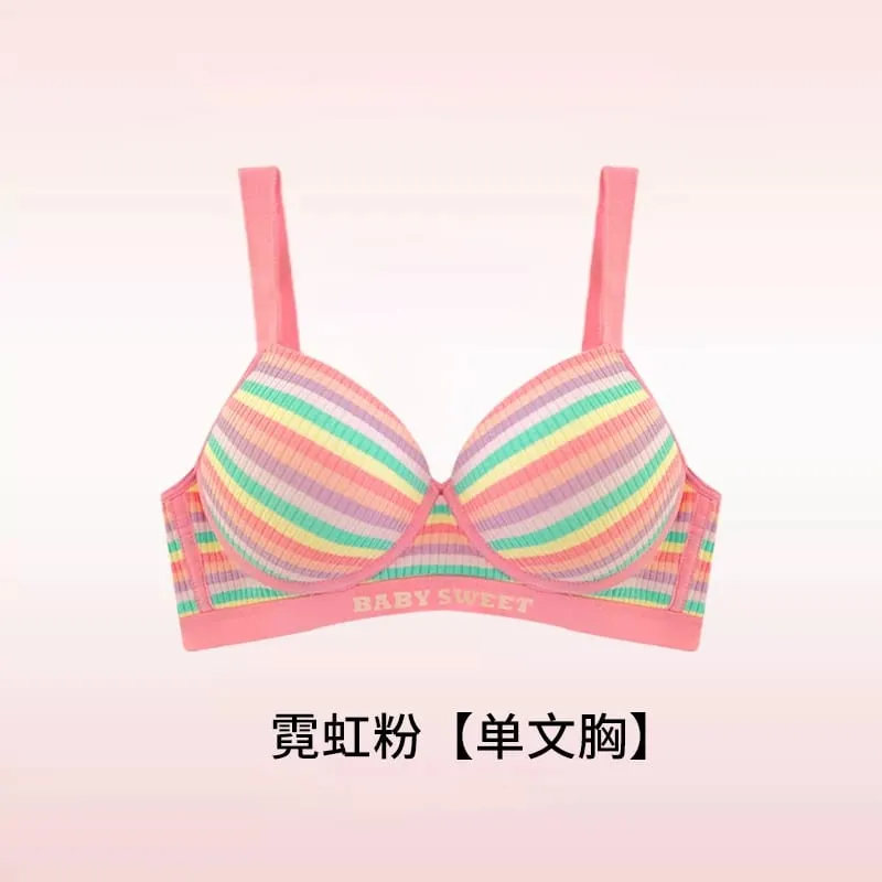 Stripe Women's Bra Set Gathered Anti-Sagging Small Chest Side Breast Reduction Underwear Cute Style Nylon — image 8