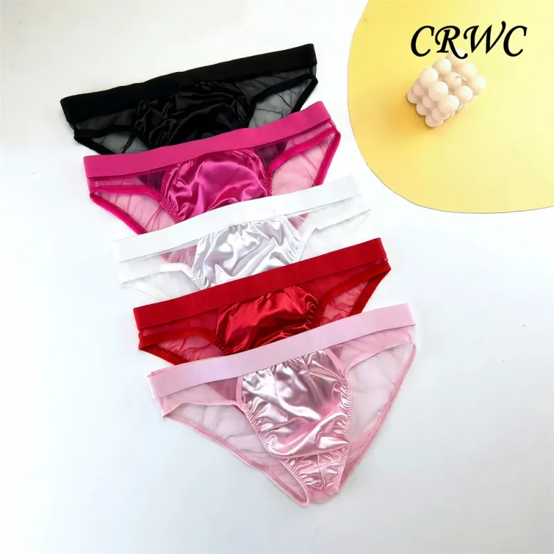 Cuecas masculinas de seda de cetim brilhante sexy cuecas de malha transparente calcinha masculina respirável de secagem rápida — image 7