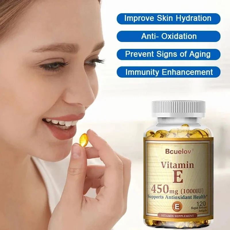 Bcuelov Vitamin E 450MG (1000 IU) Mixed Sinusuportahan ang Immune System at Skin Nutrition - Natural Antioxidant - Gluten at Dairy Free — image 3