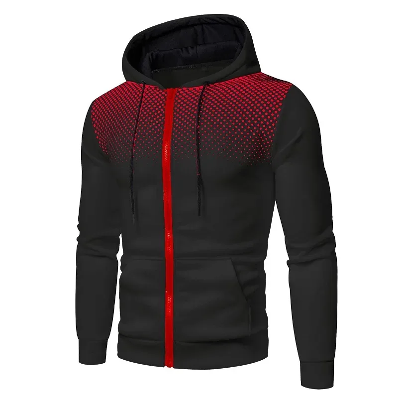 Moletom Com Capuz Masculino Com Zíper Bolso Polka Pot Impressão Moletom Com Capuz Esporte Ao Ar Livre Casual Slim Fit Homens Primavera AutumnZipper Moletom Com Capuz — image 1
