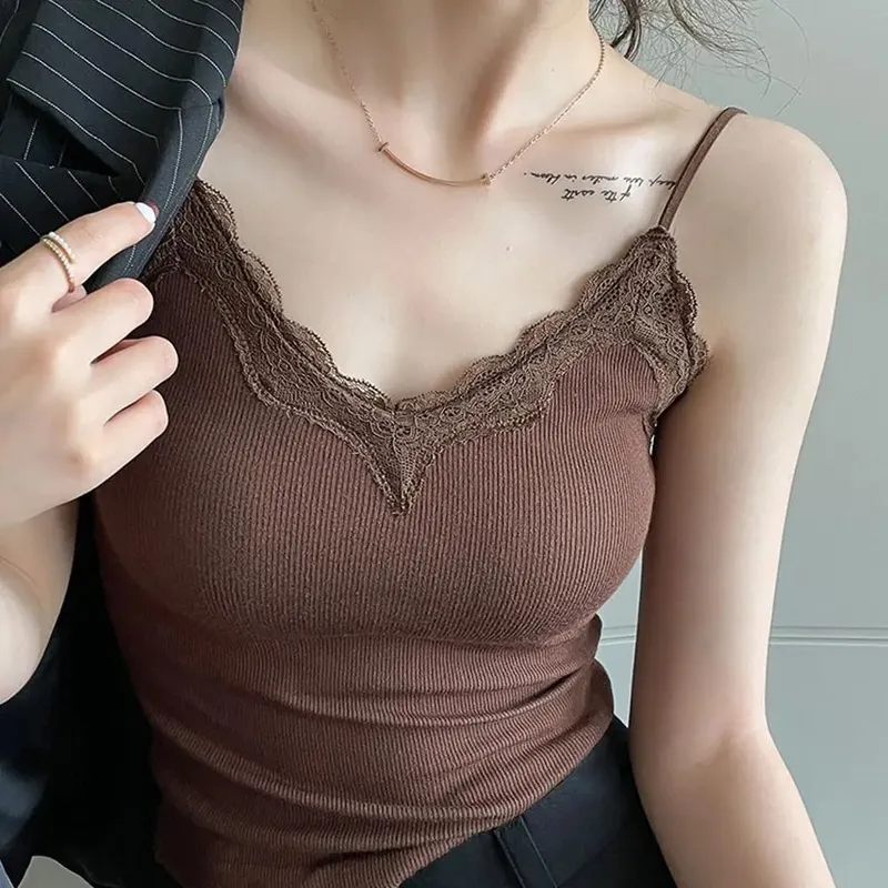 컴포트 통기성 레이스 캐미솔 스트랩 브라 솔리드 컬러 크롭 탑 섹시한 스타일 와이어 프리 여름 탑 — image 6