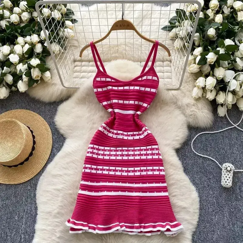 YuooMuoo Chic Fashion A-line Short Women Dress Ins Hot Y2K Geometric Knitted Summer Dress Streetwear Korean Lady Party Vestidos — image 7