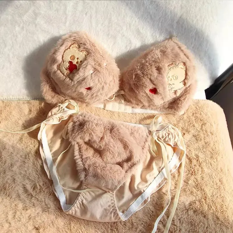 Women Winter Cartoon Plush Comfortable And Adorable Girl Bra Sexy Hot Lingerie Sexy Bras Soft Cute Bear Japanese-style Lingerie — image 13