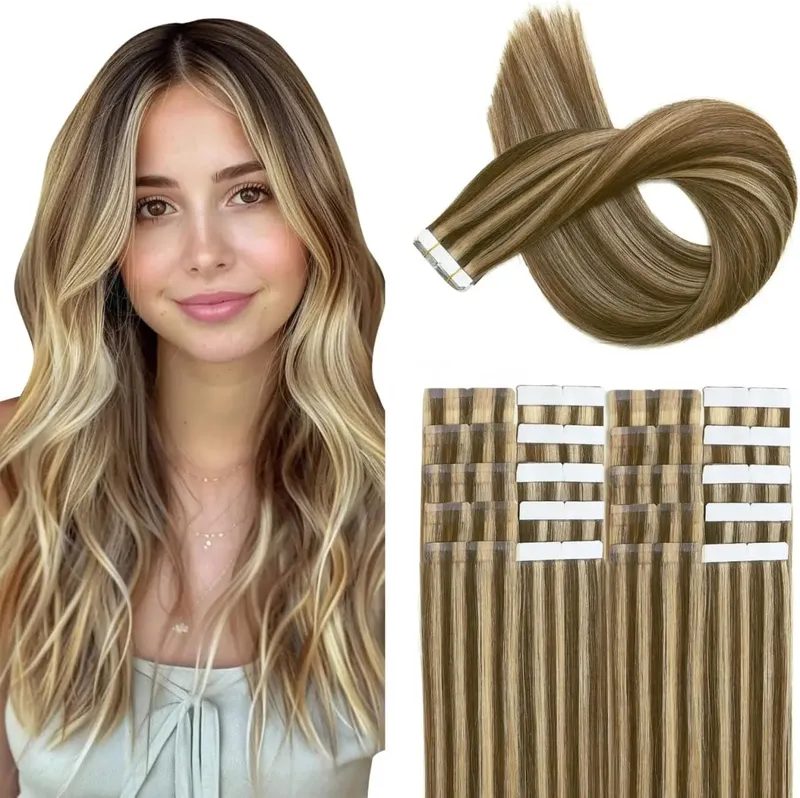 Dark Brown #2 Tape in Hair Extensions Human Hair 14-22inch Skin Weft Silky Straight