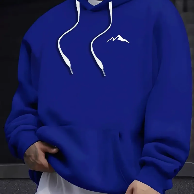 Outono e inverno masculino moda casual solto montanha impressão manga comprida moletom com capuz pulôver quente — image 8
