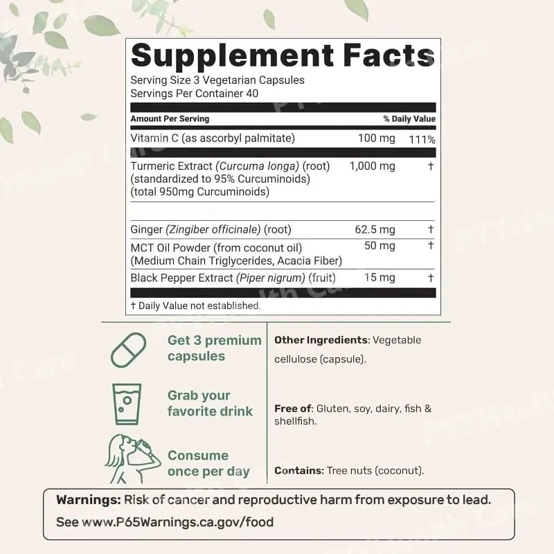 Turmeric Curcumin Botanical Supplement Pure Turmeric Extract Capsules with Ginger and Black Pepper 120 Pieces Per Bottle — image 6