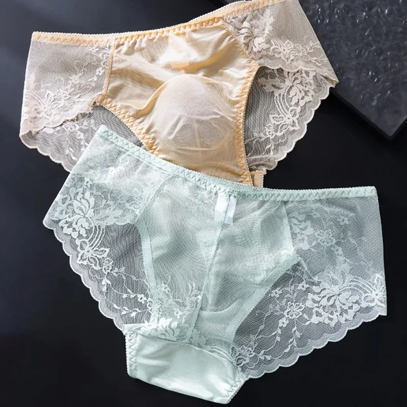 Män Spetstrosor Seamless Ice Silk Trosor Underkläder 3D Bulge Pouch Låg midja Gay Trosor — image 11