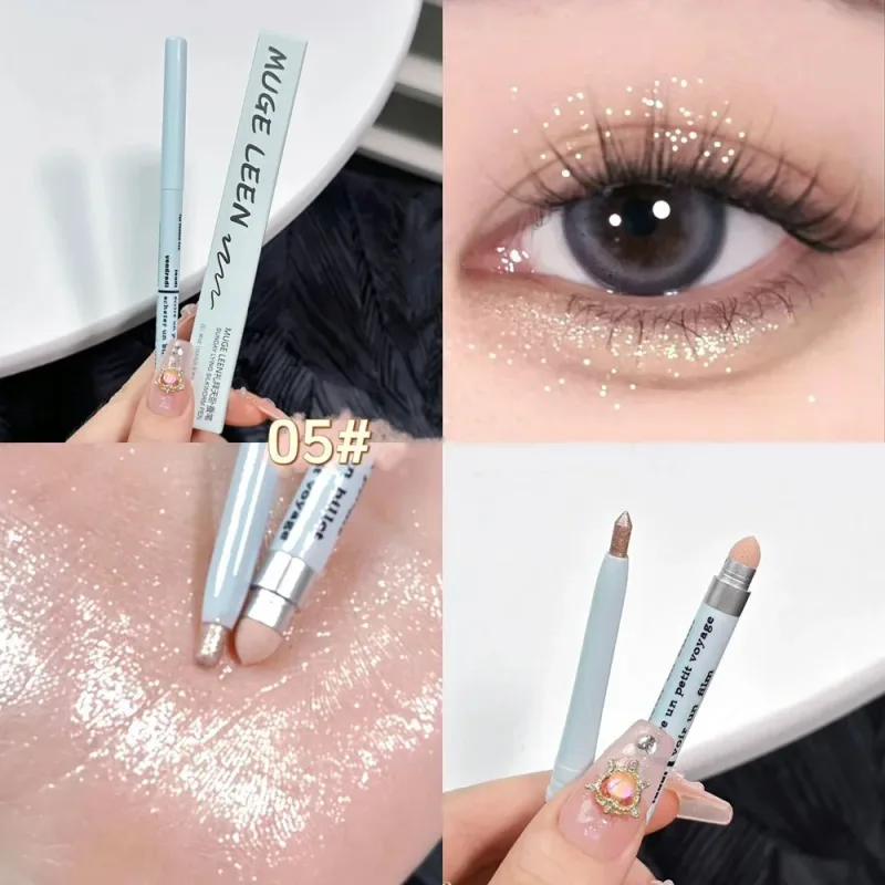 Korean 2 in 1 Lying Silkworm Eyeliner Pen Bionic Shading Glitter Highlighting Instant Big Eye Effect Brighten Eyeshadow Makeup