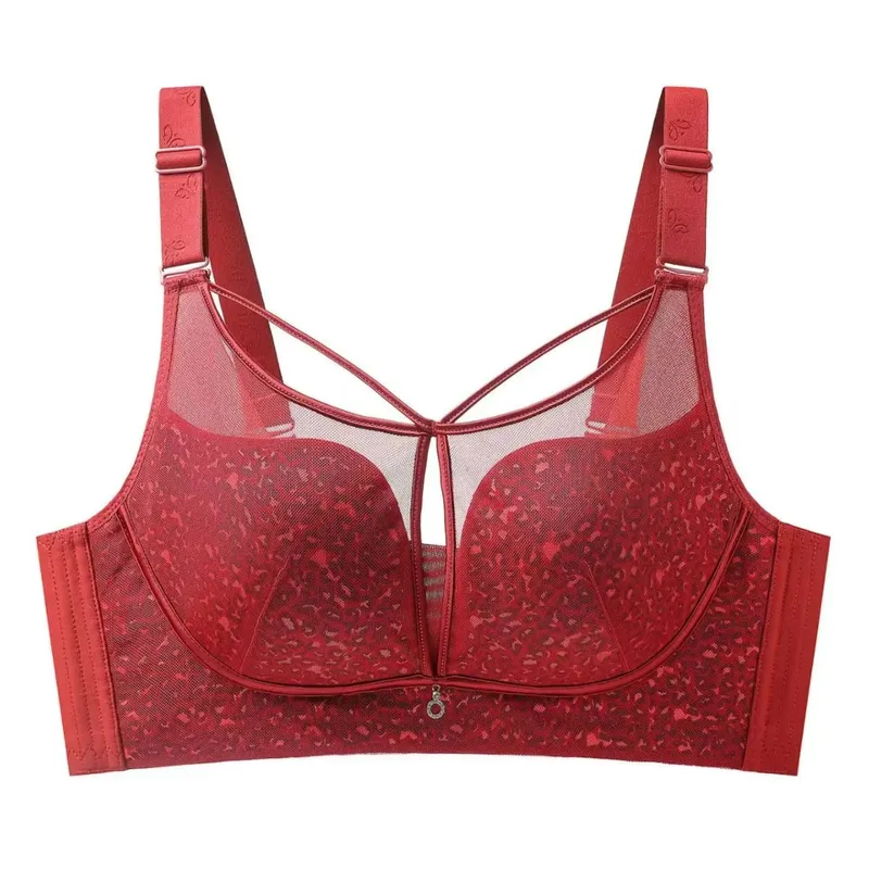 Leopard Print Plus Size Minimizer Bra Wireless Adjustable Gathered Anti-Sagging Supportive Brassiere for Large Bust Women