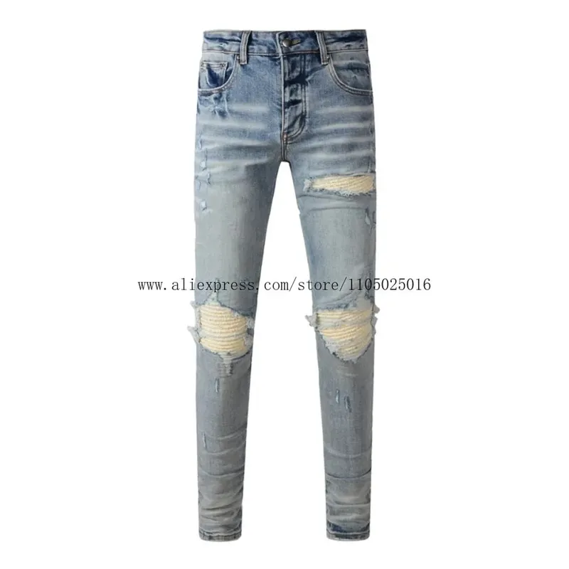 Fashion Americans Brands Men's Jeans Luxury Streetwear Holes Long Trousers Quality Male Stretch Slim Pants Skinny Trousers — image 6