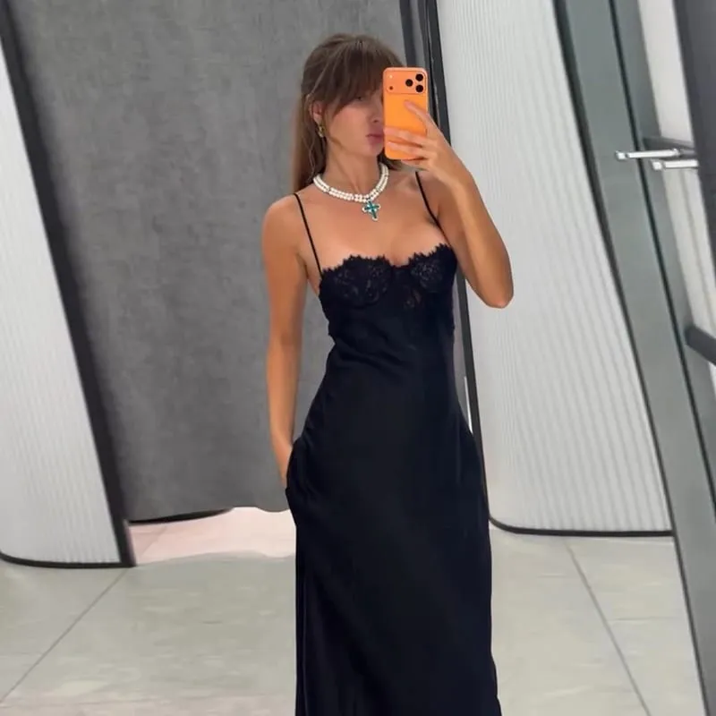 Backless Satin Long Sling Dress Women V Neck Sleeveless Slit Solid Sexy Party Dresses 2026 Summer Lady Vacation Evening Robes — image 11