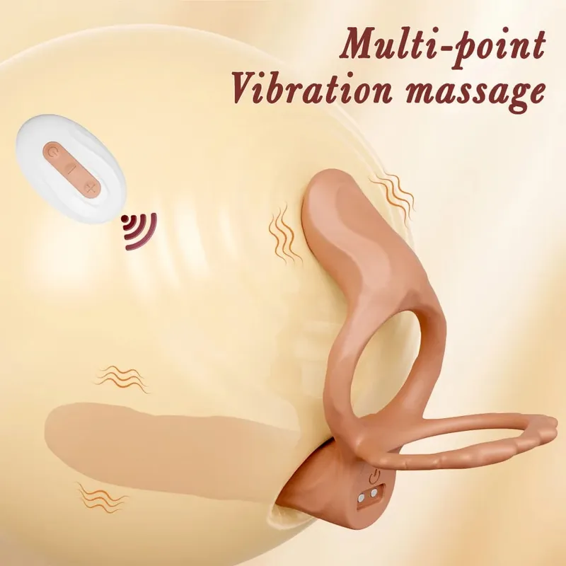 Vibrador de penetração dupla para casal, anel peniano de sêmen, anel peniano, ampliação do pênis, brinquedos sexuais vibratórios retardados para homens adultos — image 2