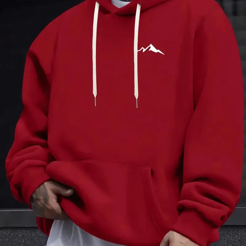 Outono e inverno masculino moda casual solto montanha impressão manga comprida moletom com capuz pulôver quente — image 10
