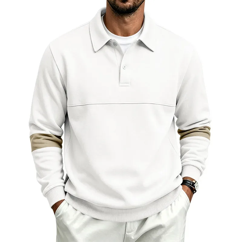 Men Lapel Polo Sweatshirt, Color Block Long Sleeve Pullover, Loose Solid Casual Top for Spring Autumn Daily Outfit — image 7