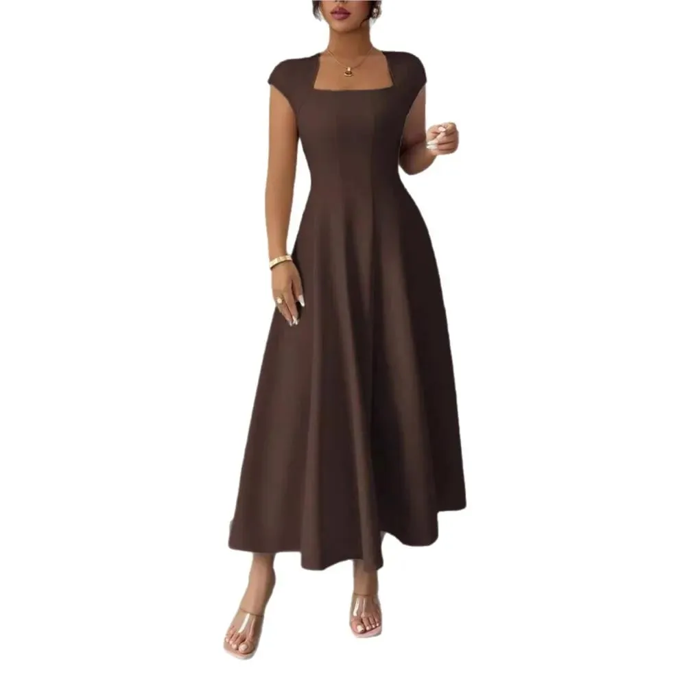 2026 Fashion Elegant Evening Dress A-line Dresses For Woman Party Wedding Vestidos Temperament Short Sleeves Solid Color Banquet — image 5