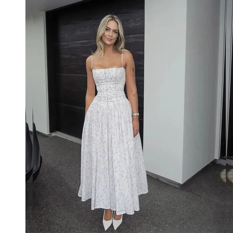 Mingmingxi Summer Floral Print Dress Elegant 2025 New Arrivals Spaghetti Strap Flare Dress Maxi Holiday Party Dresses Babae — image 10