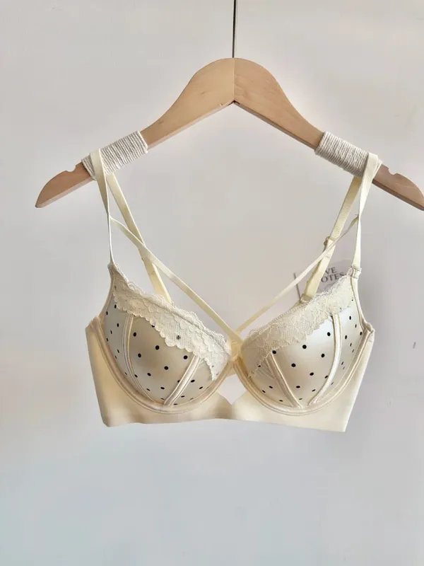 Women Sexy French Lace Push Up Bra Set Polka Dot Small Cup Shaping Sweet Lingerie Breathable Underwear Daily Dating Nightwear — image 11