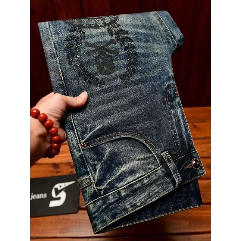 High end jeans men with ripped holes street fashion prints small feet elastic retro and handsome pants — image 2