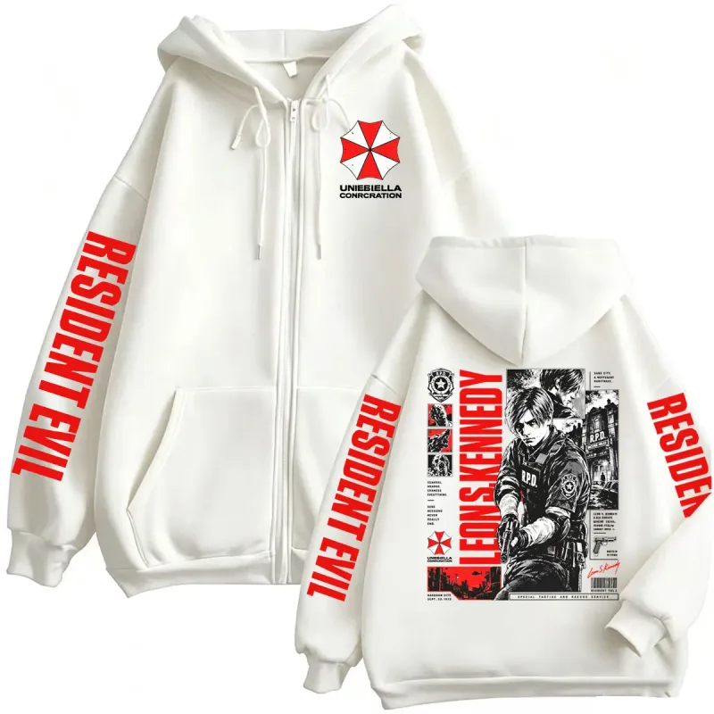 Vintage Gaming Resident Evil Leon Kennedy Zipper Hoodies Men's Fashion Classic Gothic Sweatshirts Jacket Bodywarmer Zip Up Coats — image 7