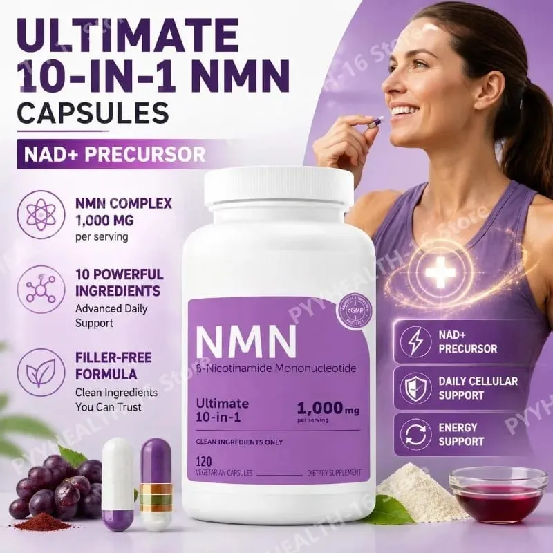 NMN Capsules 1000mg Complex with Resveratrol CoQ10 Glutathione & TMG for Daily Cellular Energy Support Non-GMO 120 Capsules — image 2