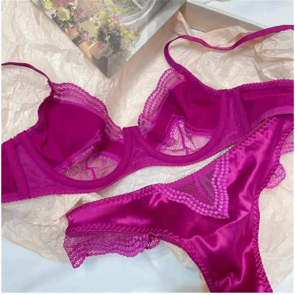 Women French Satin Lace Bra 32-38 Ultra Thin Minimizer Underwire Bra Side Support Anti Sag Lingerie Gather Chest Daily Underwear — image 7