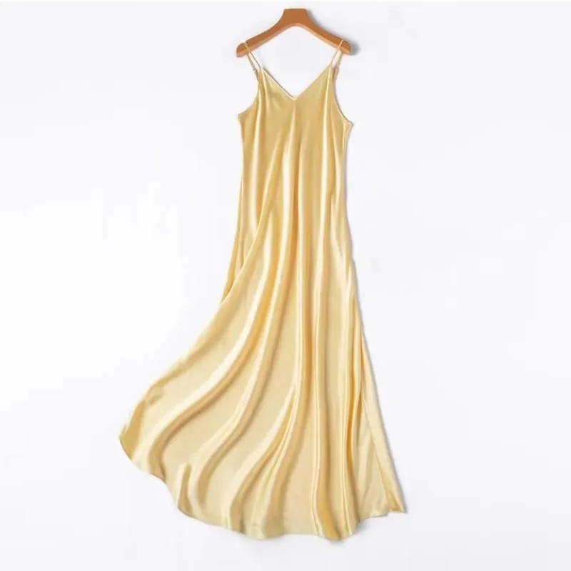 2026 Pambabaeng Fashion Bagong 21MM 100% Natural Mulberry Silk Plain Satin Extended French Sexy Adjustable Shoulder Strap Solid Dress — image 21