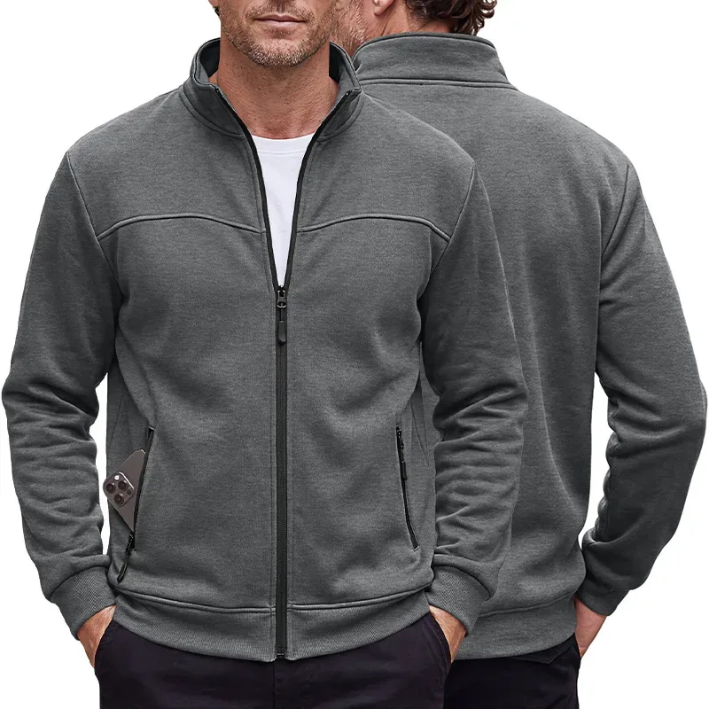 Four Seasons men's full-zip soft-shell jacket with stand-up collar, side pockets, long sleeves and relaxed casual style