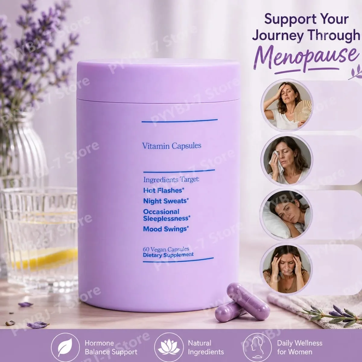 Vitaminas complexas femininas para a menopausa com vitamina D3 B6 ajudam a aliviar suores noturnos, mudanças de humor, suplemento alimentar saudável, 60 peças — image 1