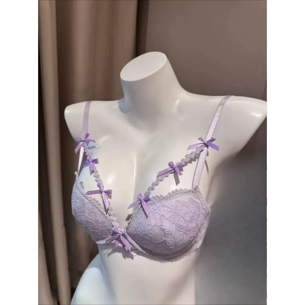 Women Purple Butterfly Halter Bra Set Cross Strap Design Elegant Push Up Underwear Suit 2-38 Fashion Daily Lingerie — image 5