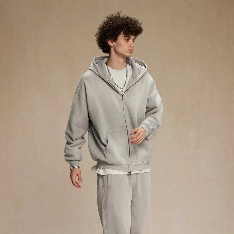 Moletom com capuz masculino com zíper, tie-dye lavado, cardigan duplo grande, solto, plus, gradiente de pelúcia, pulôveres com capuz para inverno — image 4
