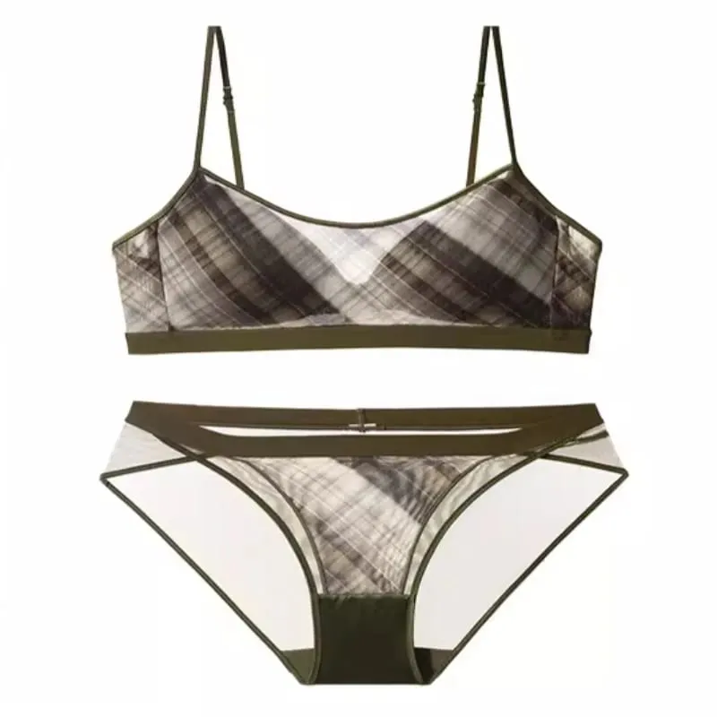 Women American Retro Plaid Intimates Set Thin Push Up Bra Anti Sagging Armpit Fat Support Comfort Everyday Wear — image 5