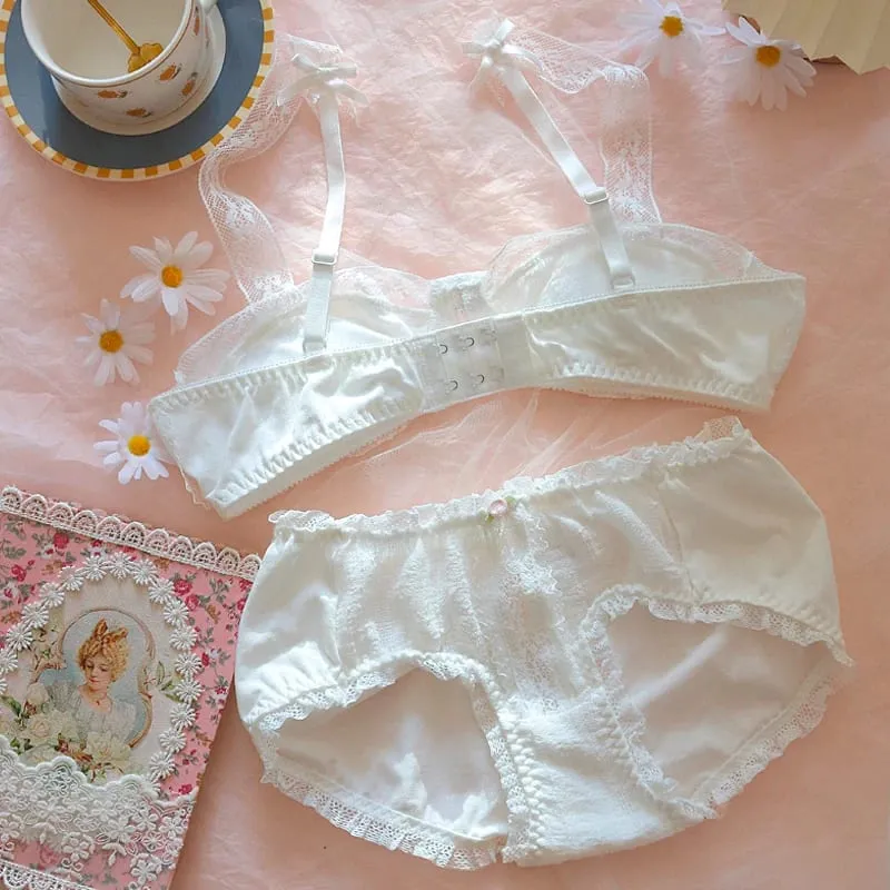 Roupa interior vintage princesa renda branca lingerie algodão underwired sutiã e calcinha conjunto japonês seios pequenos sexy e bonito bralette — image 6