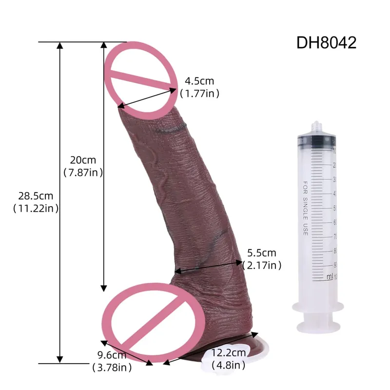 Silicone Lifelike Double Layers Ejaculating Penis Squirting Long Dildo With Sucker Anal Sex Toys Para sa Lalaki Babae Masturbator — image 16