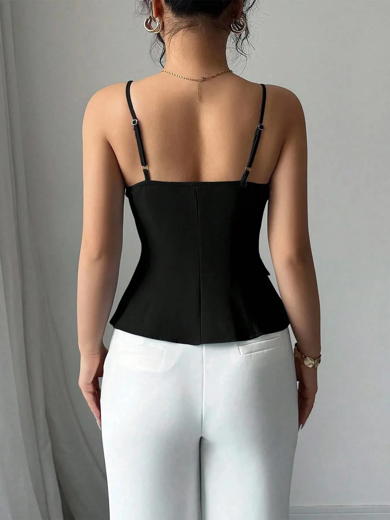 Womens Cami Top Thin Strap Asymmetric Button Cami Top Button Blazer Vest Fit Elegant Chic Apparel Tops Spring Summer Daily Shirt — image 3