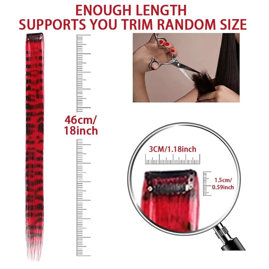Stripe Printed Clip in Hair Extensions Colorful Synthetic Hair Highlights 18 Inches Straight Wig Hairpieces for Daily Use Party