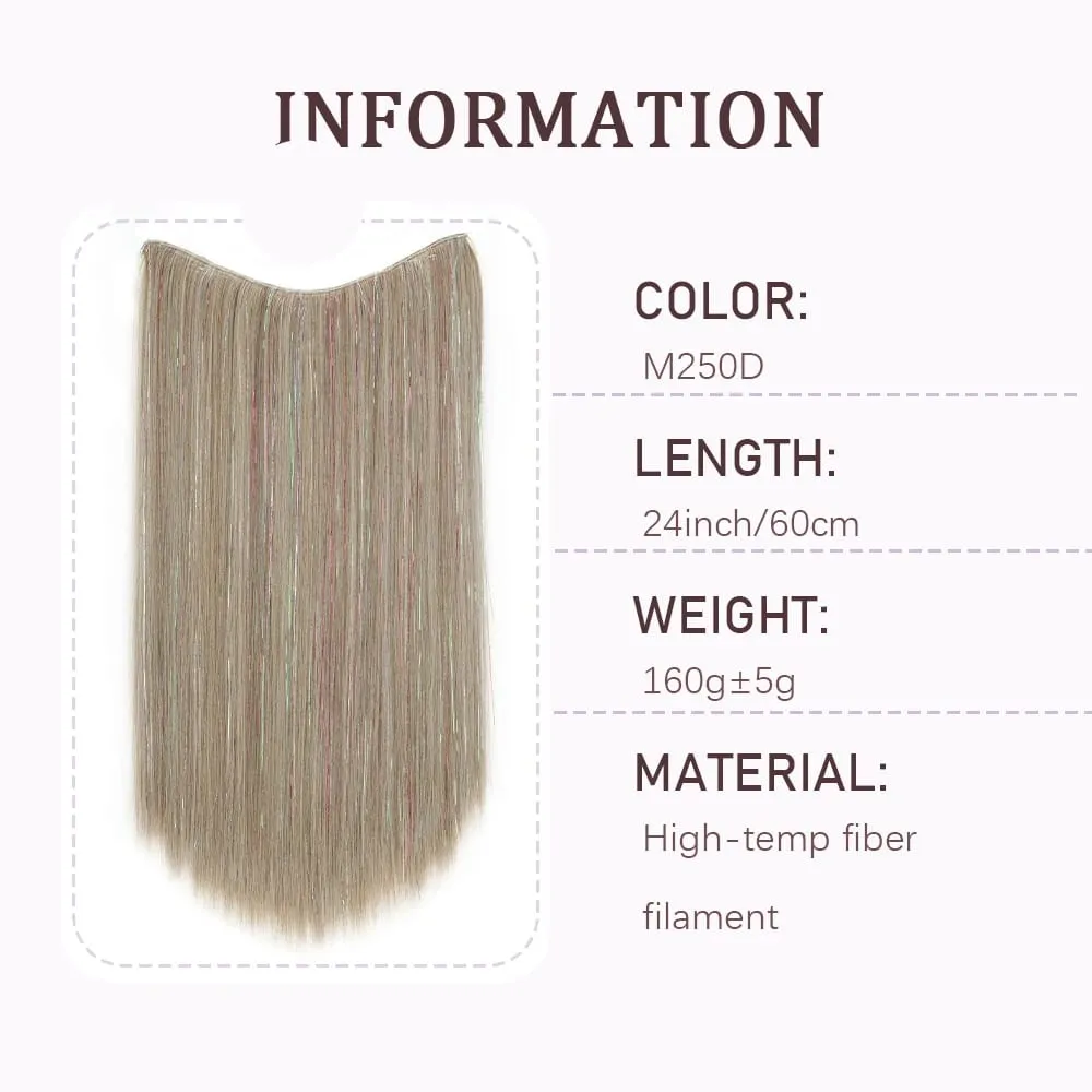 24Inch Long Straight Synthetic Clip‑in Hair Extensions Glitter Laser Tinsel Hair High‑Temp Fiber Shiny Hairpiece for Women Daily