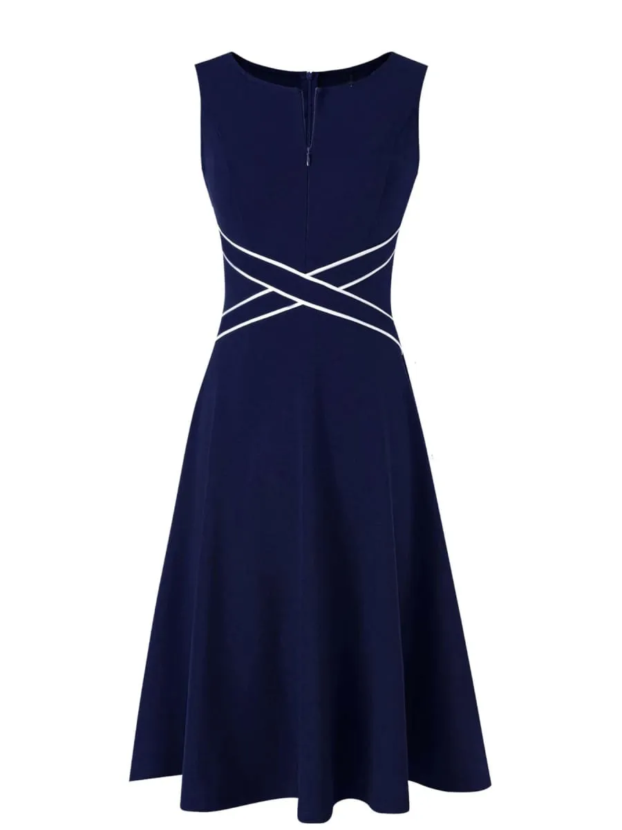 Vestido feminino sem mangas elegante, verão, trabalho, escritório, linha a, vintage, zíper frontal, negócios, casual, festa, slim fit e flare, vestido de balanço — image 2