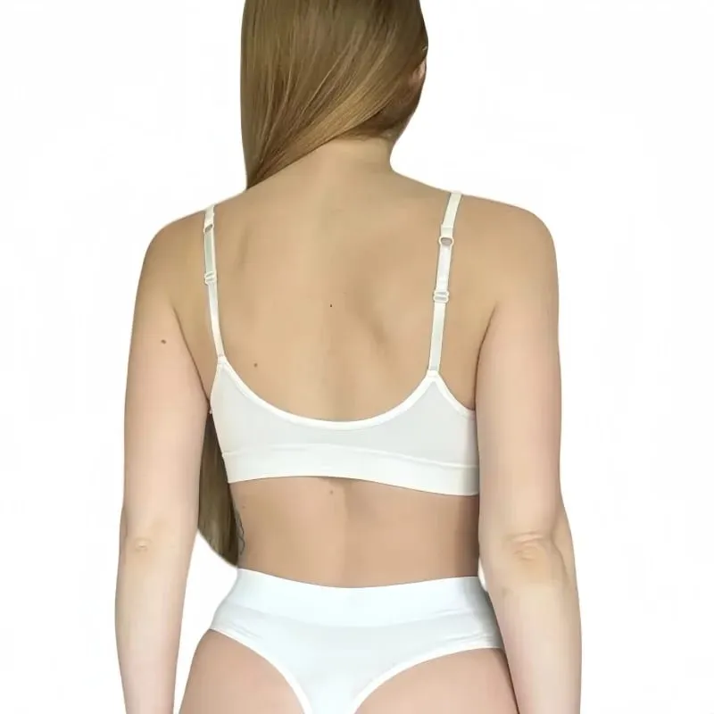 Ribbstickad behå och trosor för kvinnor, sömlösa underkläder Topp kvinnors V-hals utan pad Underkläder Justerbara remmar Wirefri Bralette M-L — image 2