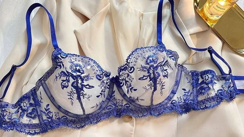 Conjunto Lencería Bordado Floral Transparente Aro Rejilla Copa Fina Sujetador Push Up Estilo Puro Deseo Ropa Interior Mujer S-XL — image 14