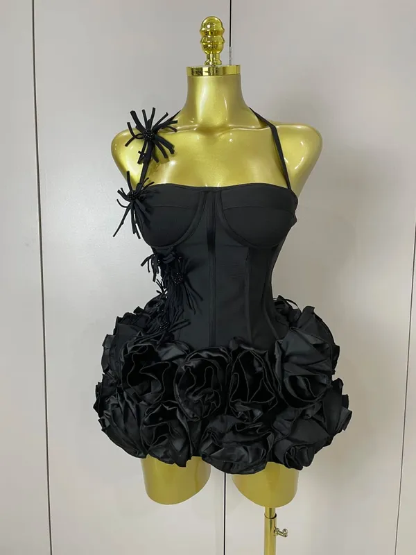 Sexy halter vestido de baile celebridade clube duas peças conjunto cocktail elegante moda feminina luxo festa aniversário vermelho preto bandagem outfit — image 7