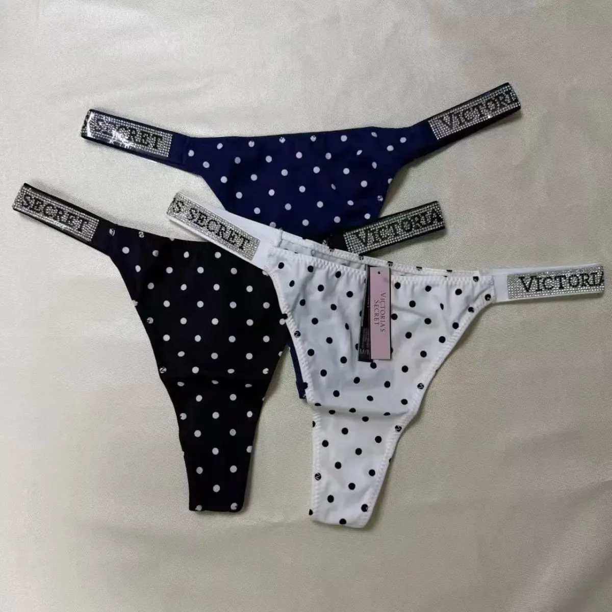 VS Underwear Thong Hipster Seamless Women Polka Dot Lace Bikini Cheeky Panties Set Victoria Secret Breathable Cotton Hipster — image 6