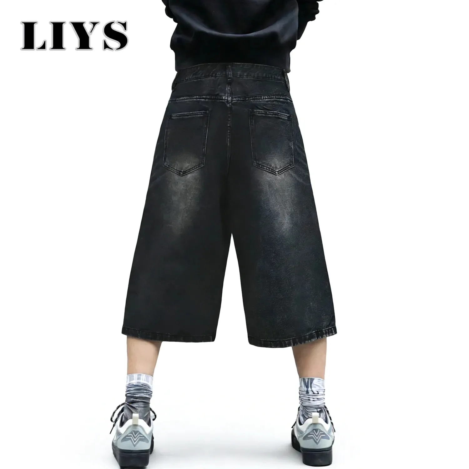 American Retro Classic Black Ultra Baggy Wide Leg Men's Denim Shorts Spring Summer Casual Oversized Jeans Men's Clothes — image 2