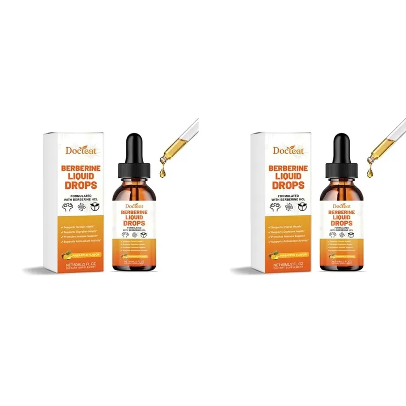 Docteat Berberine HCl flytande droppar stöder matsmältningshälsa med ceylonkanel och grön kaffeböna ananassmak 60 ml
