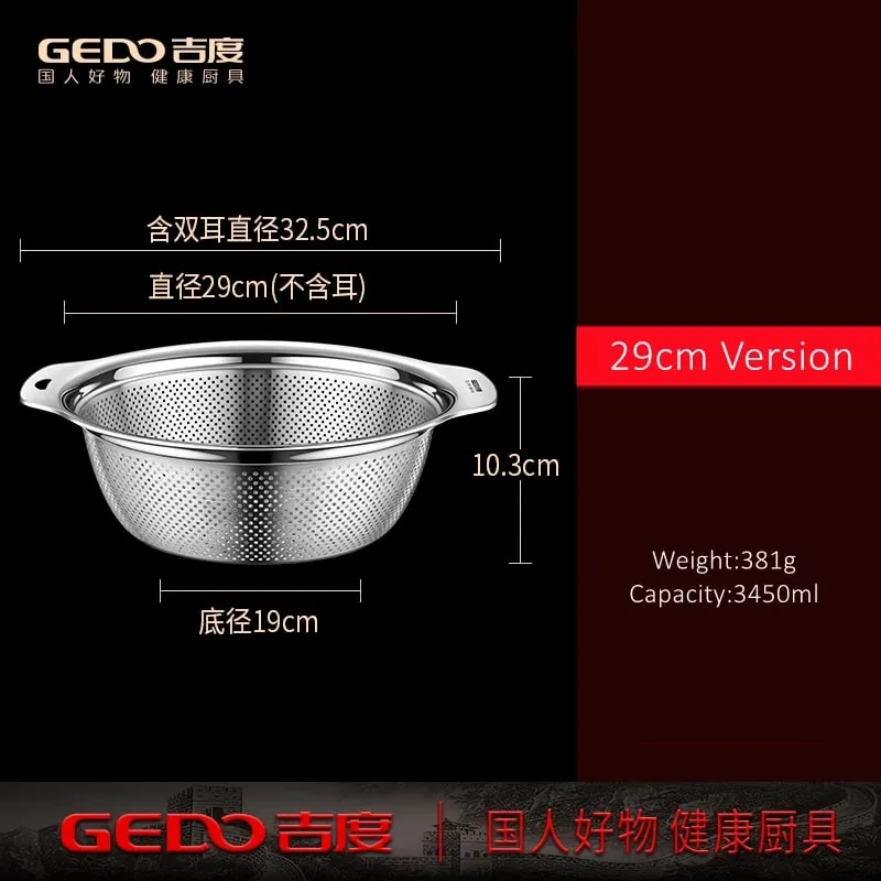 LFGB Certification 304 Stainless Steel Kitchen Washing Drainage Basin 23cm~31cm Diameter Colander with Dense Small Holes — image 12