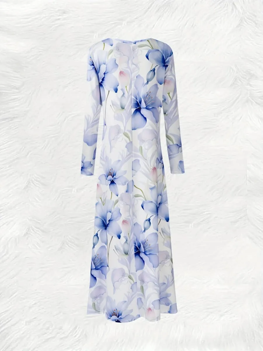 Bedrucktes Design im lässigen Stil, blaues Blumenmuster-Druckkleid für Damen — image 2