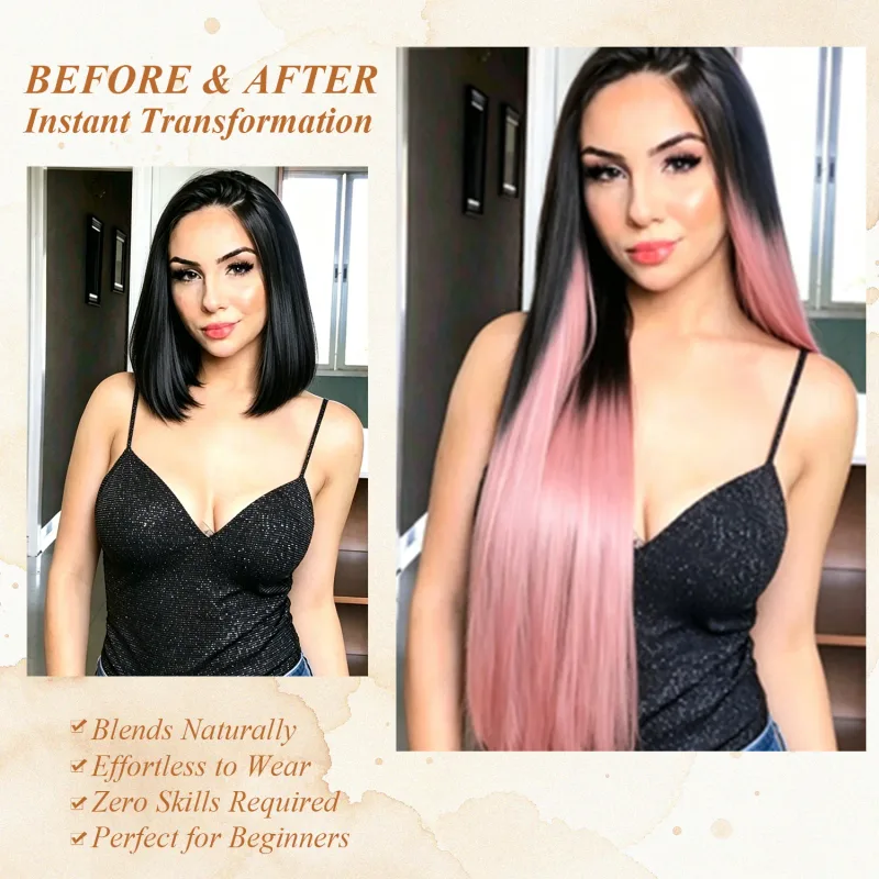 6 pçs 24 polegada ombre cor clip-in extensões de cabelo longo sintético em linha reta hairpieces em camadas macio invisível clip ins extensões — image 5