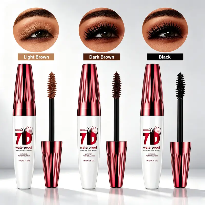 3 Color 7D Waterproof Mascara Long-Lasting & Buildable Volume Length Exquisitely Full Lashes Smudge-Proof Thickening Eye Makeup