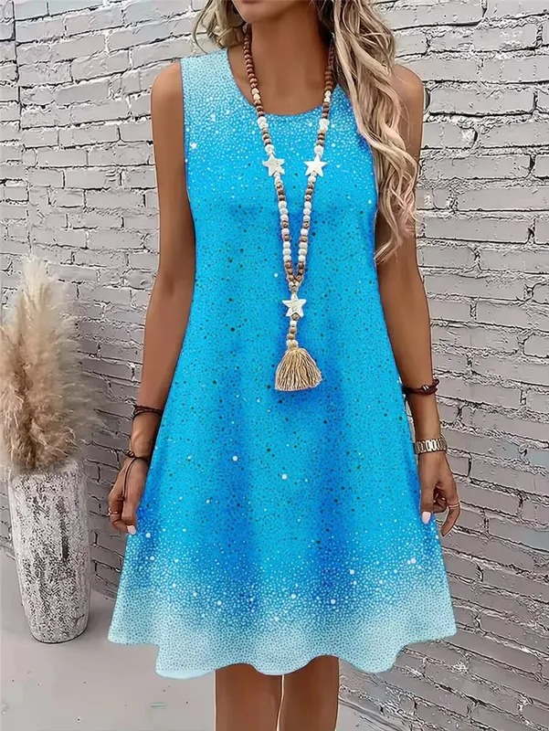 Women Fashion Tie-dye Mini Dresses Summer Sleeveless 3D Gradient Printed Street Ladies Dress 3XL Plus Size Loose Casual Dress — image 2