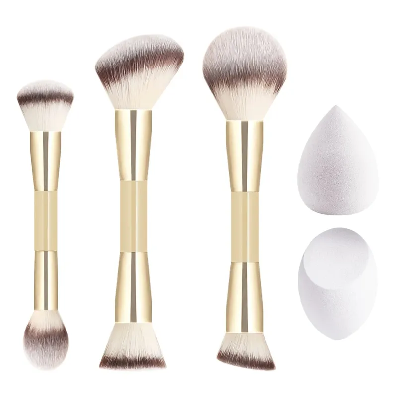 5Pcs Makeup Tool Set 3 Double Ended Brushes 2 Beauty Sponges For Foundation Blush Contour Face Cosmetic Kit — image 9